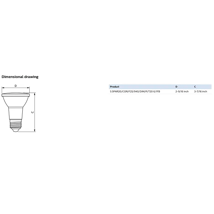 Philips 586396 5.5PAR20/COR/F25/940/DIM/P/T20 6/1FB PAR20 bulb