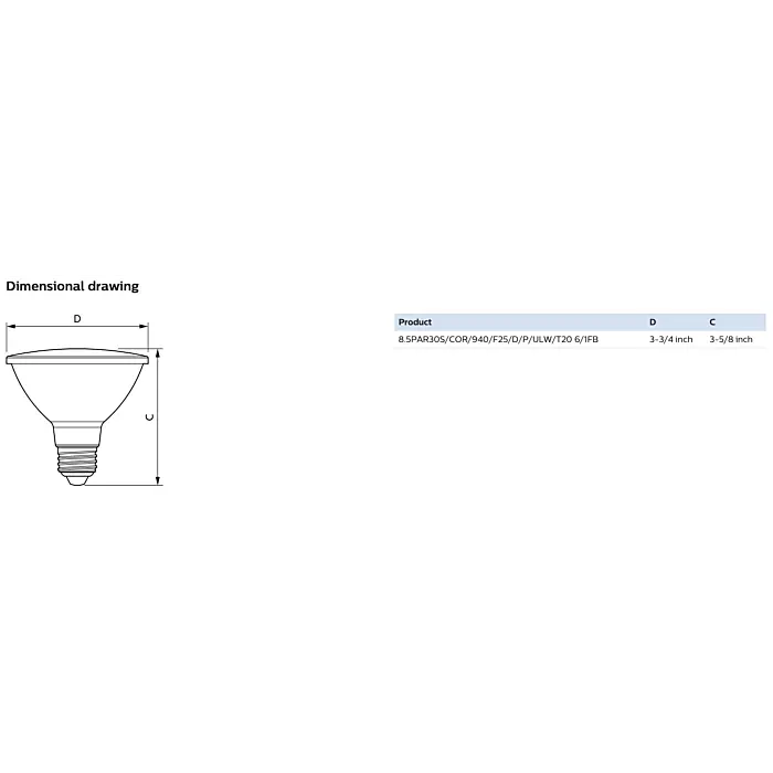 Philips 587428 8.5PAR30S/COR/940/F25/D/P/ULW/T20 6/1FB PAR30S bulb