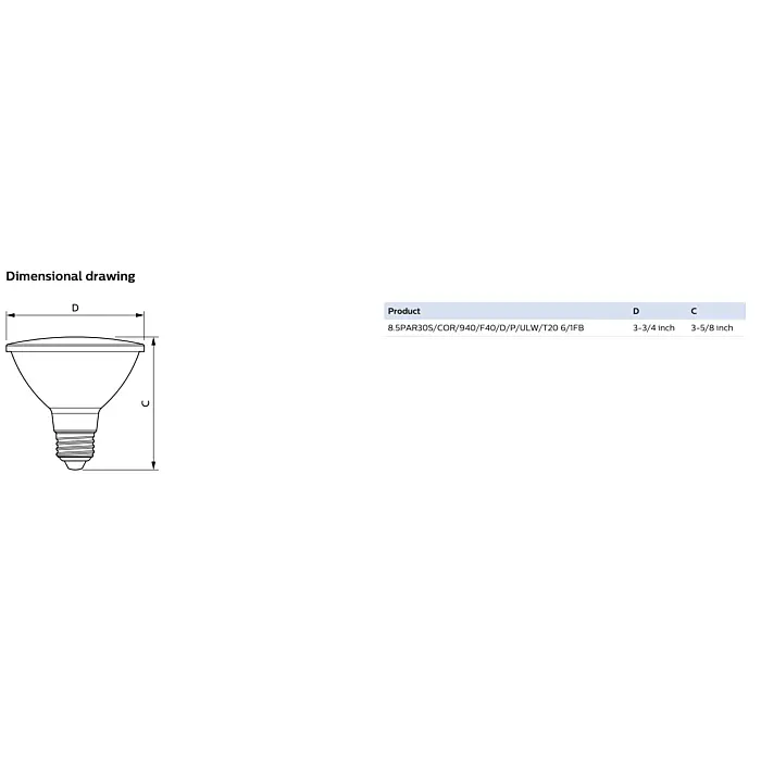 Philips 587436 8.5PAR30S/COR/940/F40/D/P/ULW/T20 6/1FB PAR30S bulb
