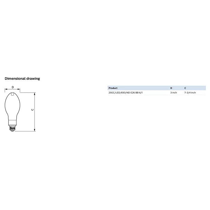 Philips 588160 25GC/LED/830/ND E26 BB 6/1 
ED-23 1/2