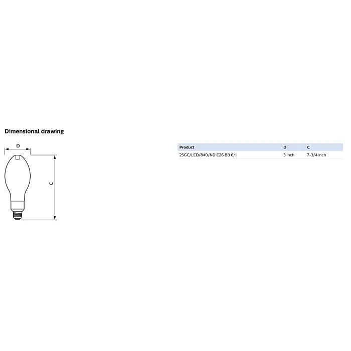 Philips 588178 25GC/LED/840/ND E26 BB 6/1 
ED-23 1/2
