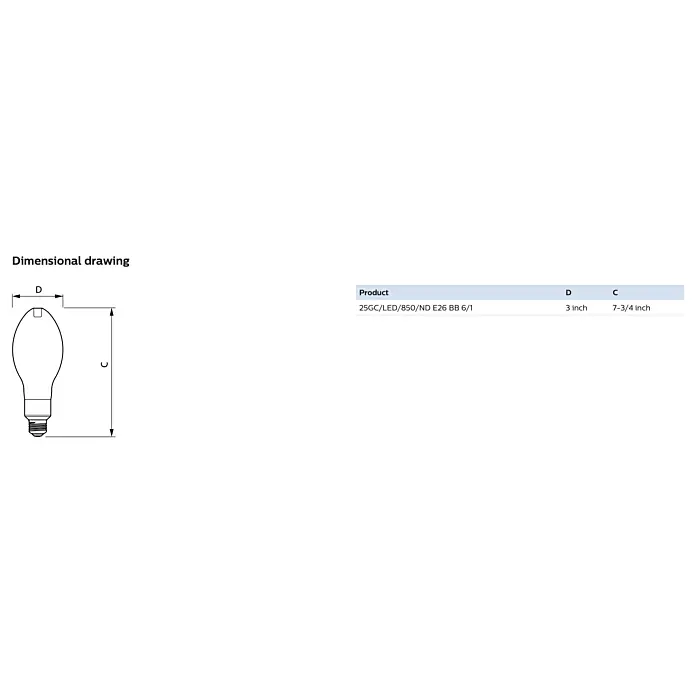 Philips 588186 25GC/LED/850/ND E26 BB 6/1 
ED-23 1/2