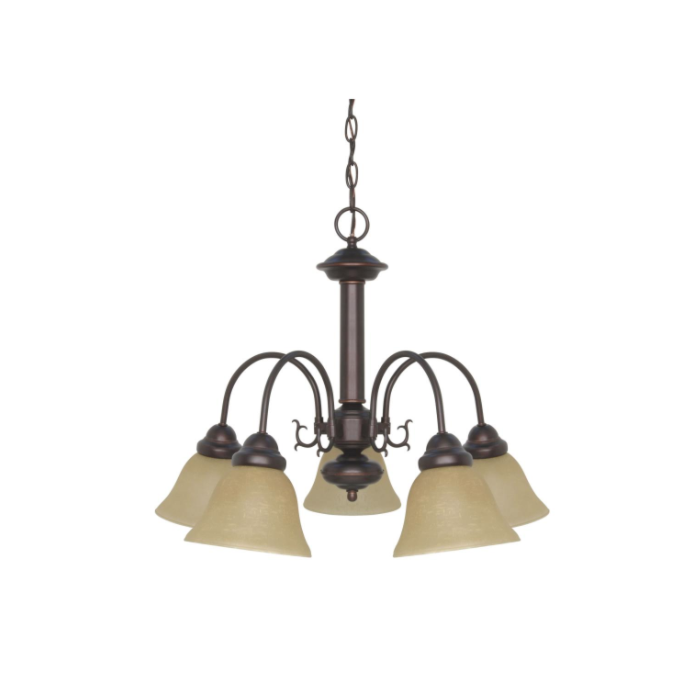 Nuvo 60-1251 Ballerina - 5 Light Chandelier With Champagne Linen Washed Glass - Mahogany Bronze Finish