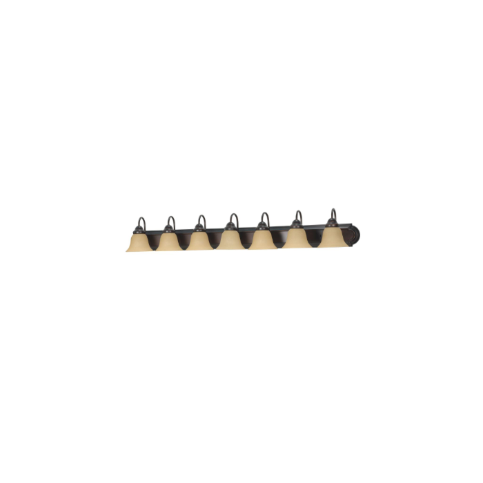 Nuvo 60-1268 Ballerina - 7 Light 48" Vanity with Champagne Linen Washed Glass - Mahogany Bronze Finish