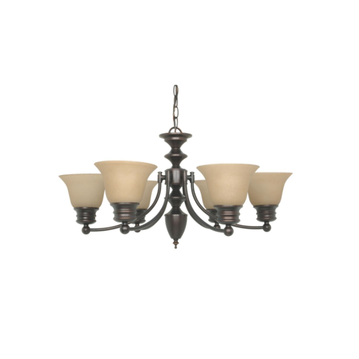 Nuvo 60-1274 Empire - 6 Light Chandelier With Champagne Linen Washed Glass - Mahogany Bronze Finish