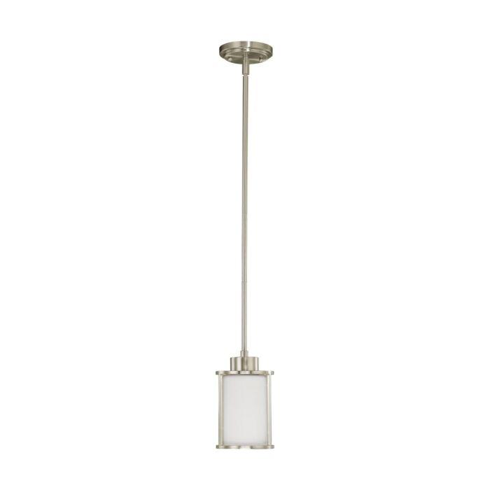 Nuvo 60-2866 Odeon - 1 Light Mini Pendant with Satin White Glass - Brushed Nickel Finish 