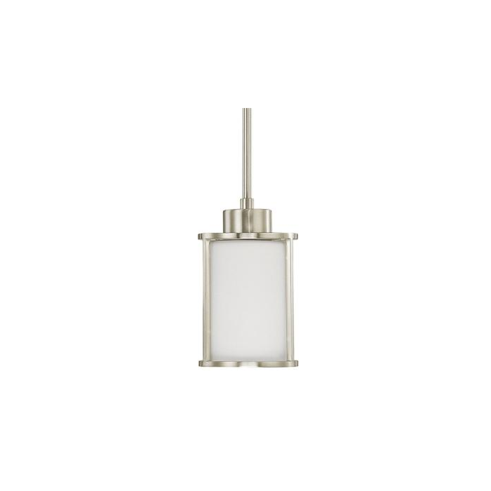 Nuvo 60-2866 Odeon - 1 Light Mini Pendant with Satin White Glass - Brushed Nickel Finish 