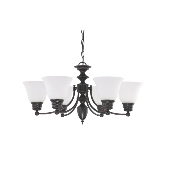 Nuvo 60-3169 Empire - 6 Light Chandelier With Frosted White Glass - Mahogany Bronze Finish