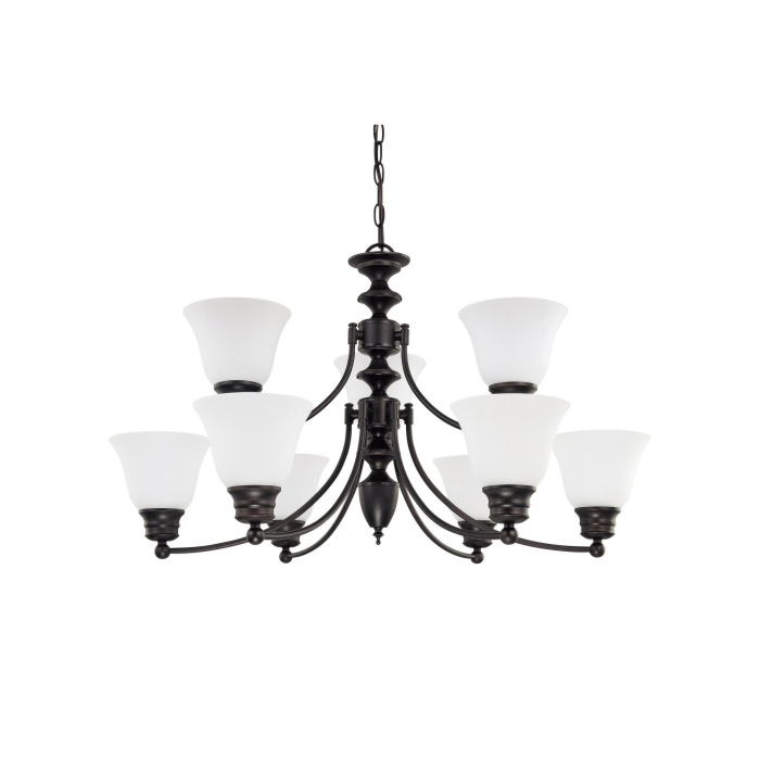 Nuvo 60-3171 Empire - 9 Light Chandelier With Frosted White Glass - Mahogany Bronze Finish