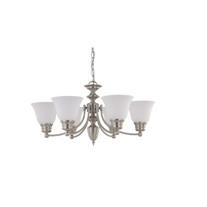 Nuvo 60-3255 Empire - 6 Light Chandelier With Frosted White Glass - Brushed Nickel Finish