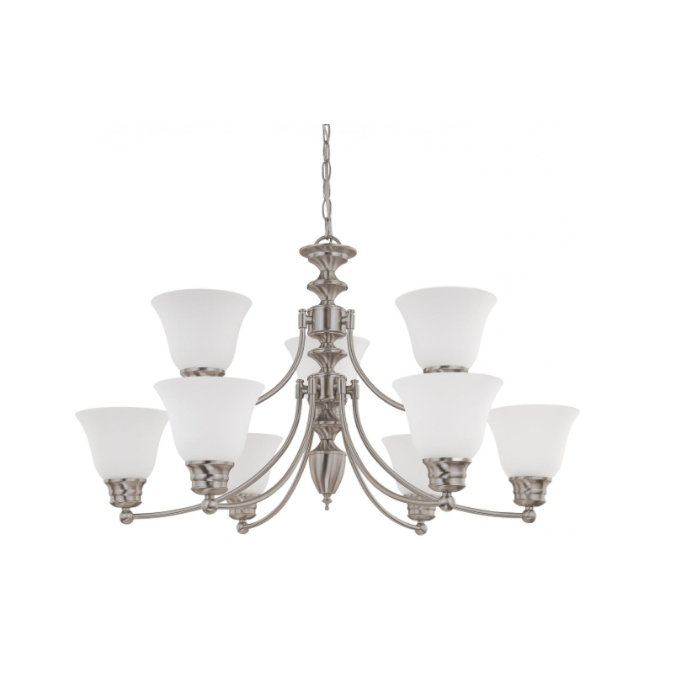 Nuvo 60-3256 Empire - 9 Light 2 Tier Chandelier With Frosted White Glass - Brushed Nickel Finish