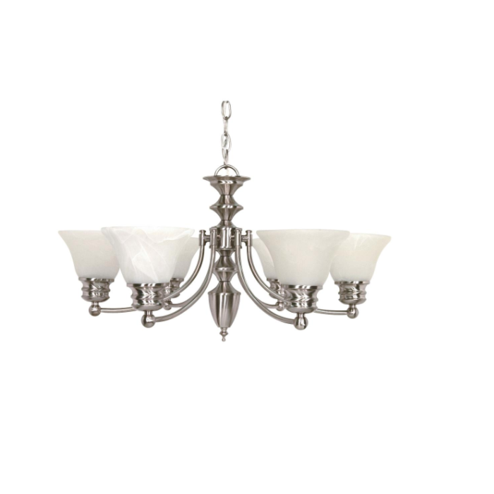 Nuvo 60-356 Empire - 6 Light Chandelier With Alabaster Glass - Brushed Nickel Finish