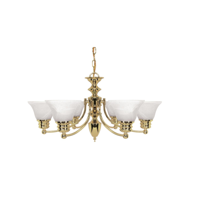 Nuvo 60-357 Empire - 6 Light Chandelier With Alabaster Glass - Polished Brass Finish