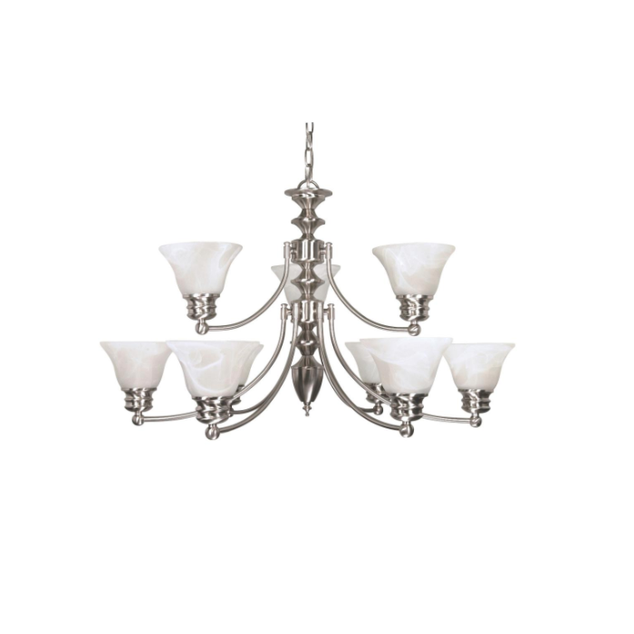 Nuvo 60-360 Empire - 9 Light 2 Tier Chandelier With Alabaster Glass - Brushed Nickel Finish