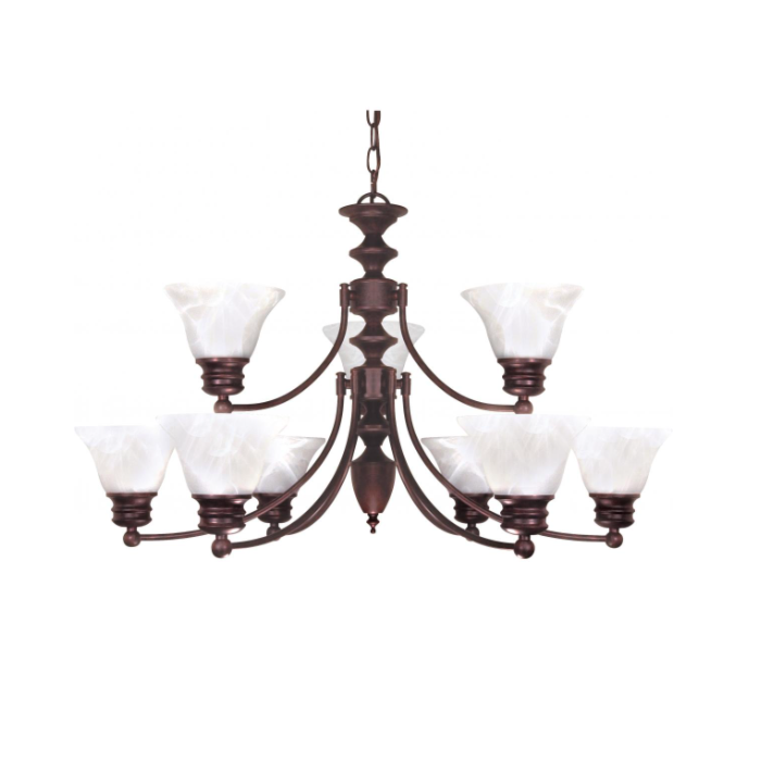 Nuvo 60-362 Empire - 9 Light 2 Tier Chandelier With Alabaster Glass - Old Bronze Finish