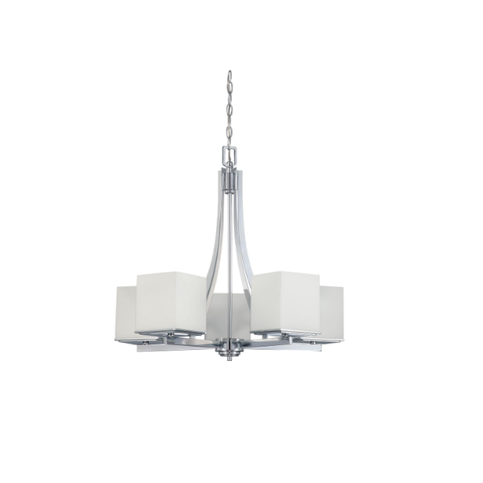 Nuvo 60-4086 Bento - 5 Light Chandelier With Satin White Glass - Polished Chrome Finish