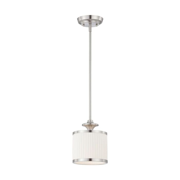 Nuvo 60-4738 Candice - 1 Light Mini Pendant with Pleated White Shade  - Brushed Nickel Finish 