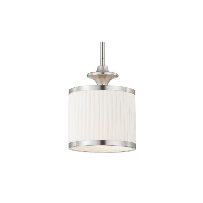 Nuvo 60-4738 Candice - 1 Light Mini Pendant with Pleated White Shade  - Brushed Nickel Finish 