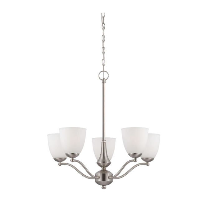 Nuvo 60-5035 Patton - 5 Light Chandelier (Arms Up) With Frosted Glass - Brushed Nickel Finish