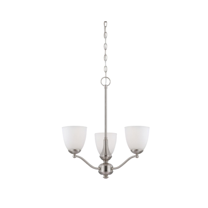 Nuvo 60-5036 Patton - 3 Light Chandelier (Arms Up) With Frosted Glass - Brushed Nickel Finish