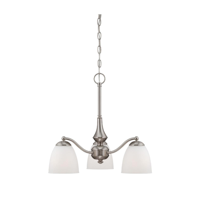 Nuvo 60-5042 Patton - 3 Light Chandelier (Arms Down) With Frosted Glass - Brushed Nickel Finish