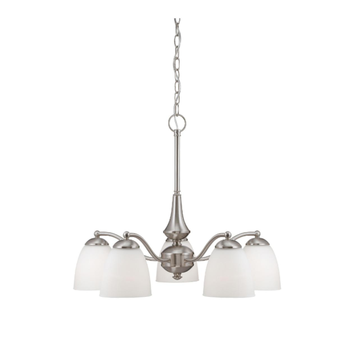 Nuvo 60-5043 Patton - 5 Light Chandelier (Arms Down) With Frosted Glass - Brushed Nickel Finish