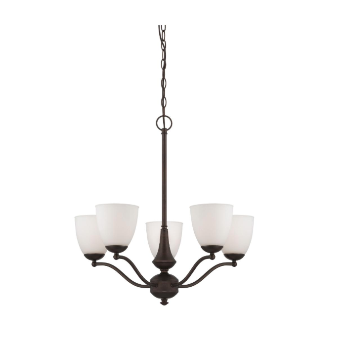 Nuvo 60-5135 Patton - 5 Light Chandelier (Arms Up) With Frosted Glass - Prairie Bronze Finish