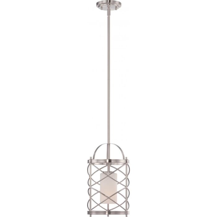 Nuvo 60-5332 Ginger - 1 Light Mini Pendant with Satin White Glass - Brushed Nickel Finish 