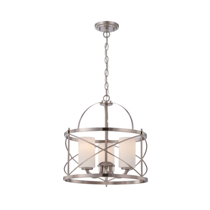 Nuvo 60-5333 Ginger - 3 Light Pendant with Satin White Glass - Brushed Nickel Finish