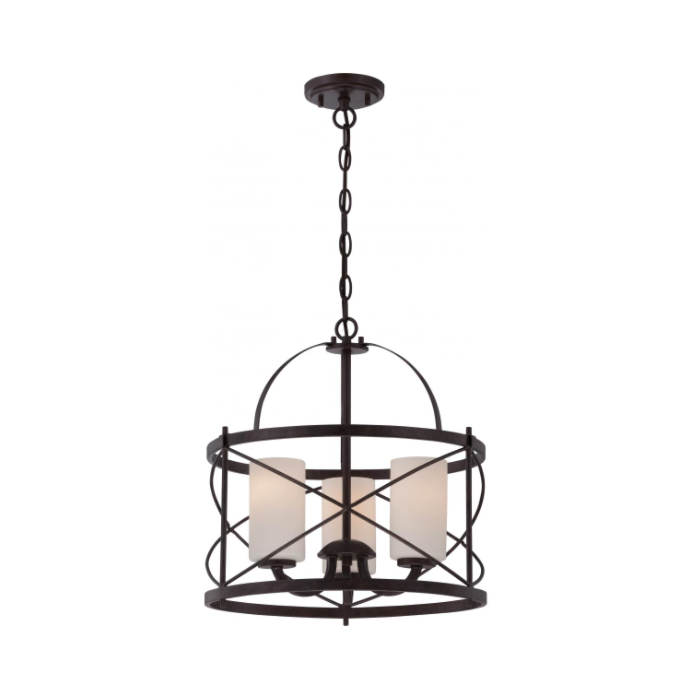 Nuvo 60-5337 Ginger - 3 Light Pendant with Satin White Glass - Old Bronze Finish