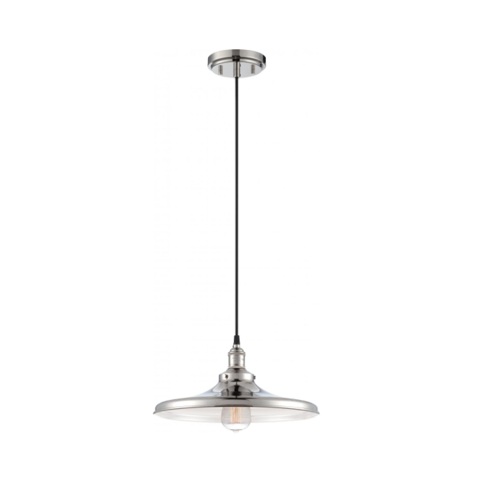 Nuvo 60-5406 Vintage - 1 Light Pendant with Metal Shade - Polished Nickel Finish