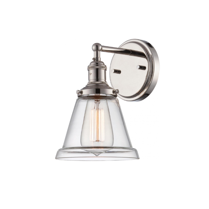 Nuvo 60-5412 Vintage - 1 Light Sconce with Clear Glass - Polished Nickel Finish