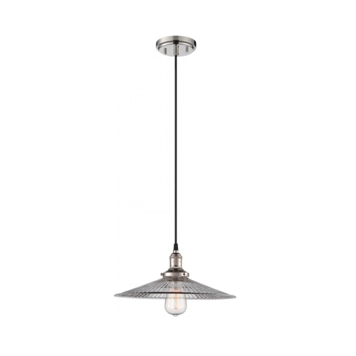 Nuvo 60-5416 Vintage - 1 Light Pendant with Clear Ribbed Glass - Polished Nickel Finish