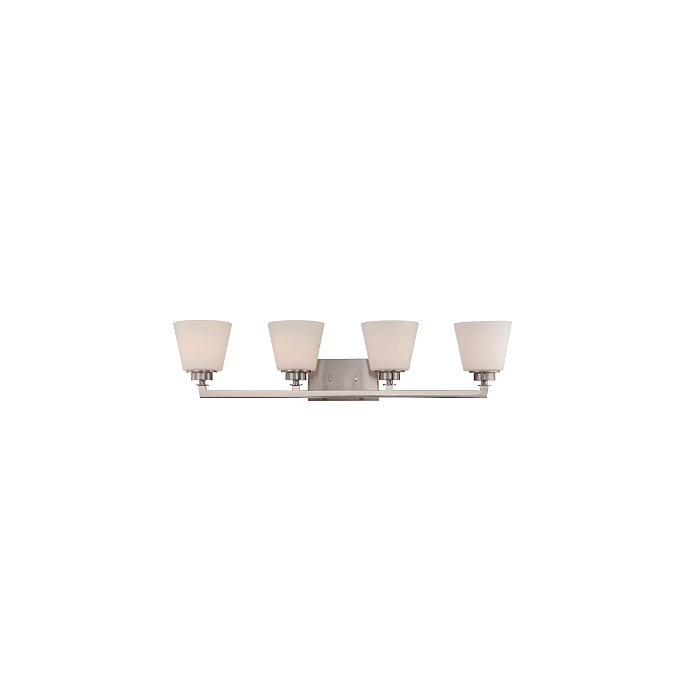 Nuvo 60-5454 Mobili - 4 Light Vanity with Satin White Glass - Brushed Nickel Finish