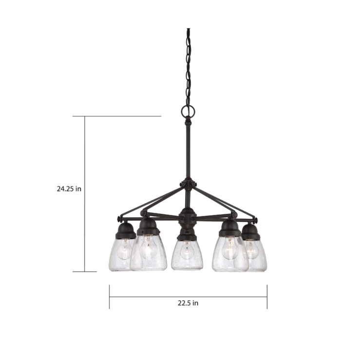 Nuvo 60-5545 Laurel - 5 Light Chandelier With Clear Seeded Glass - Sudbury Bronze Finish