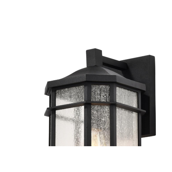 Nuvo 60-5760 Raiden Collection Outdoor 14 inch Wall Light; Matte Black Finish with Clear Seedy Glass