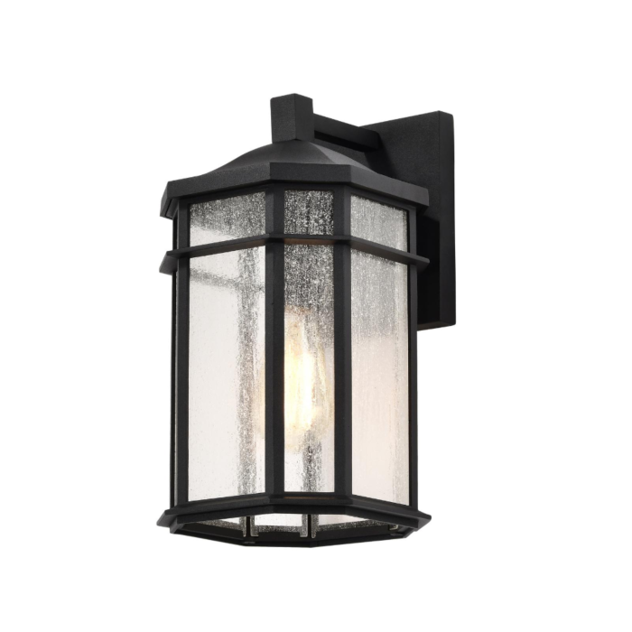 Nuvo 60-5760 Raiden Collection Outdoor 14 inch Wall Light; Matte Black Finish with Clear Seedy Glass