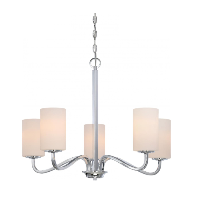 Nuvo 60-5805 Willow - 5 Light Hanging With White Glass - Polished Nickel Finish