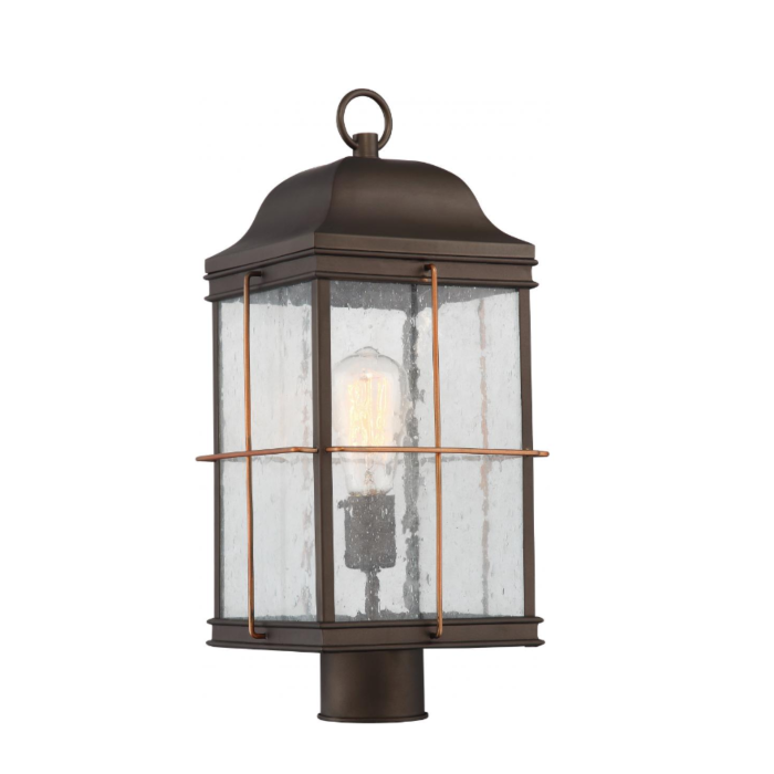 Nuvo 60-5835 Howell - 1 Light Post Lantern with Clear Seeded Glass - Bronze Finish with Copper accents