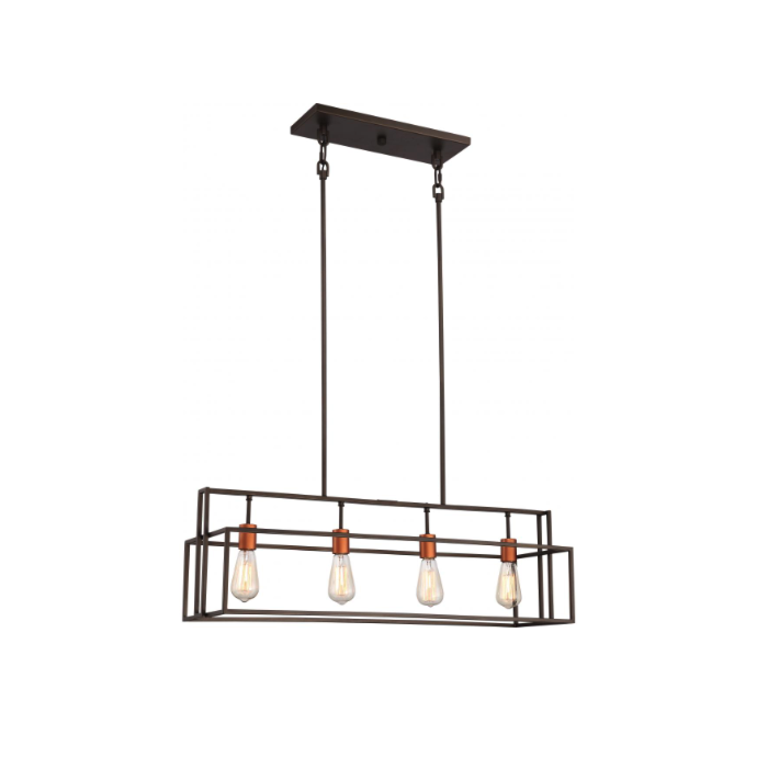 Nuvo 60-5854 Lake - 4 Light Island Pendant - Forest Bronze Finish with Copper Accents