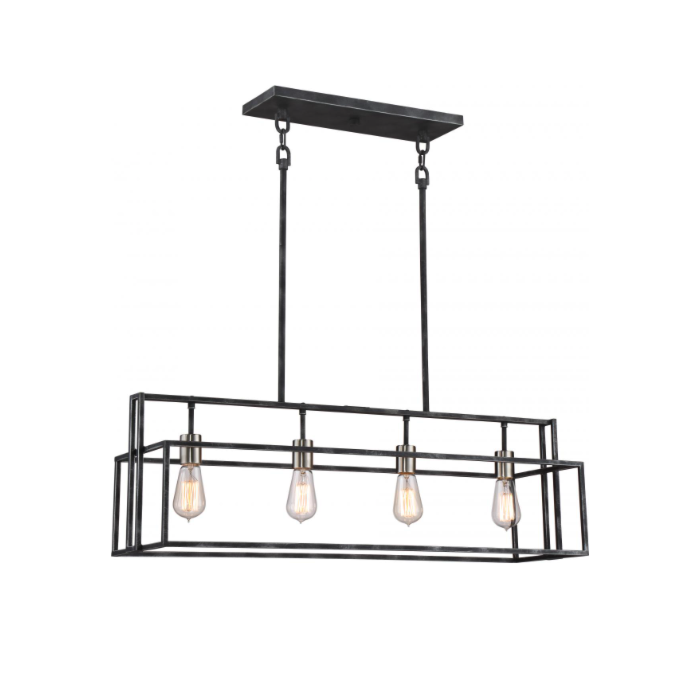 Nuvo 60-5859 Lake - 4 Light Island Pendant - Iron Black Finish with Brushed Nickel Accents