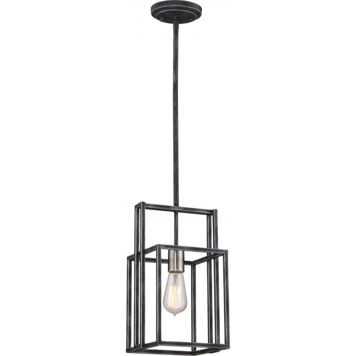 Nuvo 60-5860 Lake - 1 Light Mini Pendant - Iron Black Finish with Brushed Nickel Accent 