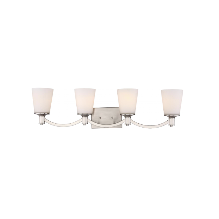 Nuvo 60-5874 Laguna - 4 Light Vanity with White Glass - Brushed Nickel Finish