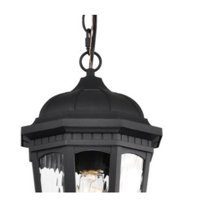 Nuvo 60-5944 East River Collection Outdoor 14.5 inch Hanging Light; Matte Black Finish with Clear Water Glass
