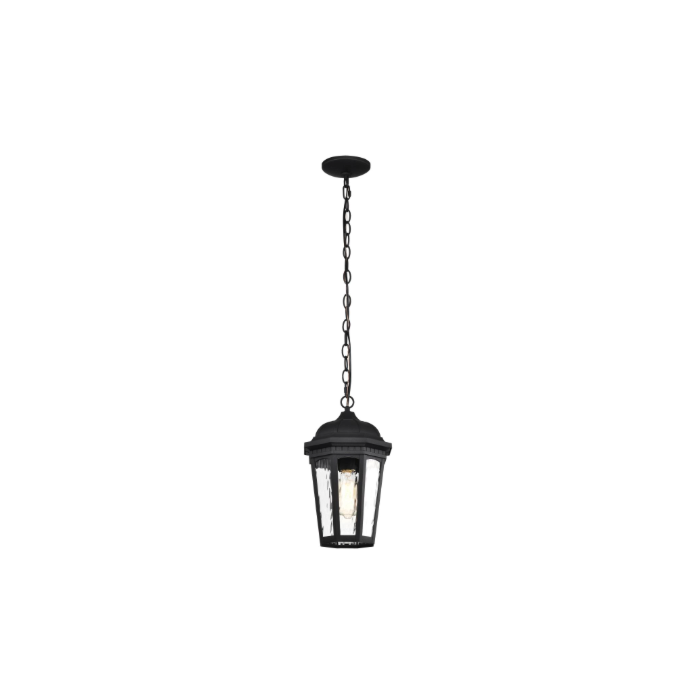 Nuvo 60-5944 East River Collection Outdoor 14.5 inch Hanging Light; Matte Black Finish with Clear Water Glass