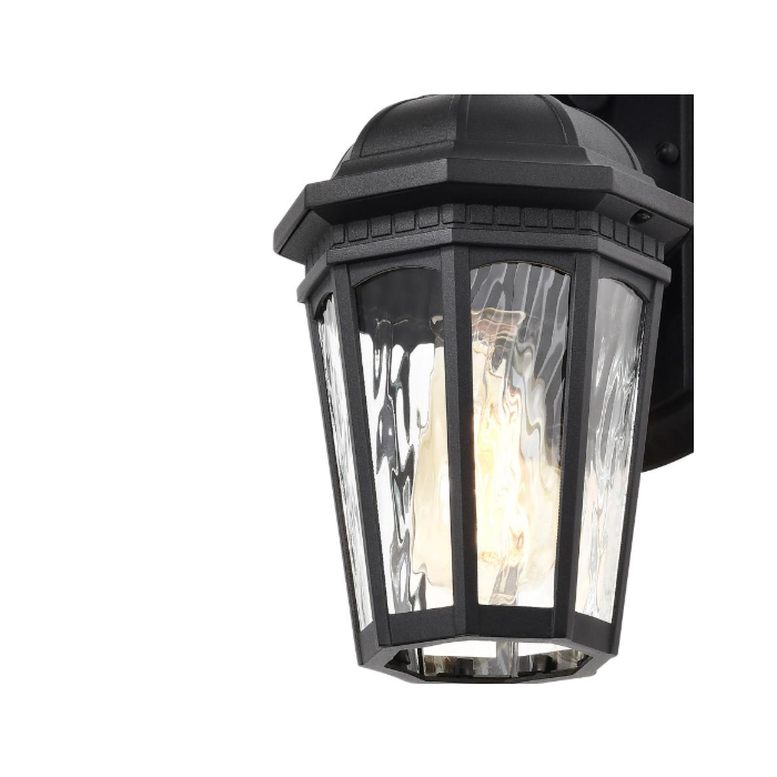Nuvo 60-5945 East River Collection Outdoor 12 inch Small Wall Light; Matte Black Finish with Clear Water Glass