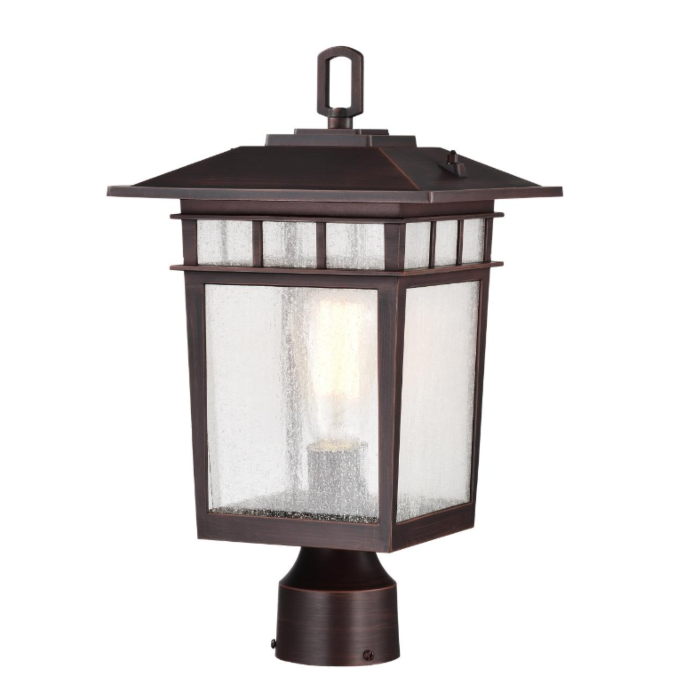 Nuvo 60-5952 Cove Neck Collection Outdoor Large 16 inch Post Light Pole Lantern; Rustic Bronze Finish with Clear Seeded Glass
