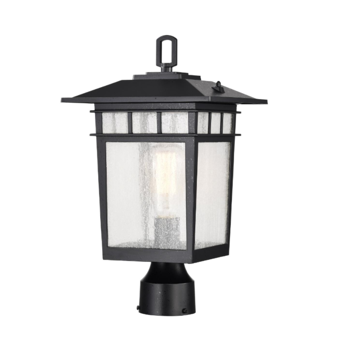 Nuvo 60-5953 Cove Neck Collection Outdoor Large 16 inch Post Light Pole Lantern; Textured Black Finish with Clear Seeded Glass