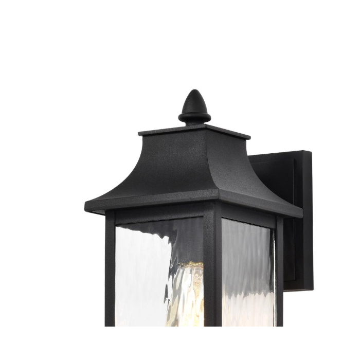 Nuvo 60-5997 Austen Collection Outdoor 13 inch Small Wall Light; Matte Black Finish with Clear Water Glass