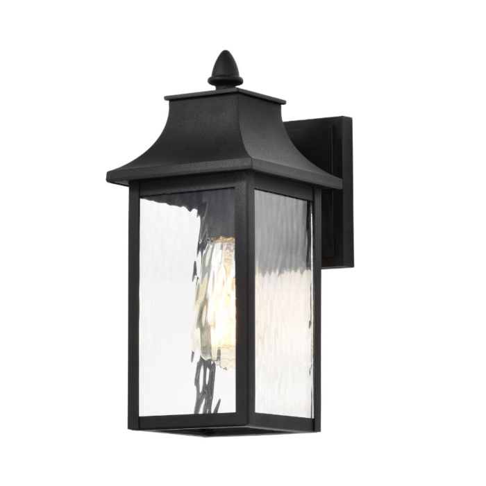 Nuvo 60-5997 Austen Collection Outdoor 13 inch Small Wall Light; Matte Black Finish with Clear Water Glass